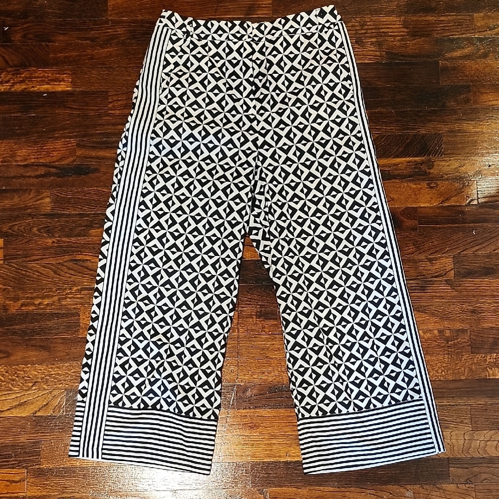 MARELLA Future Cotton Monochrome Geometric Wide Leg Pants Lightweight